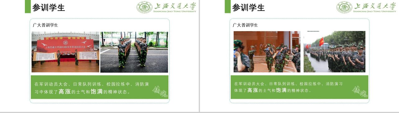 新生军训上海交通大学20XX级军训团整体工作汇报PPT模板