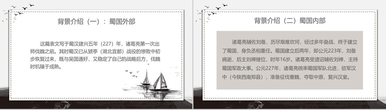中国风水墨画出师表古文课件PPT模板