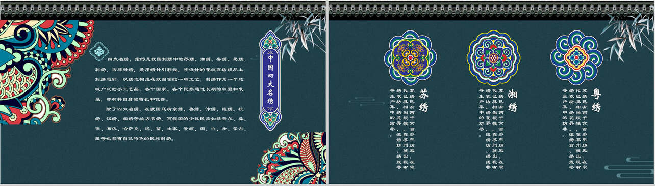 墨绿色中国风动态刺绣文化PPT模板
