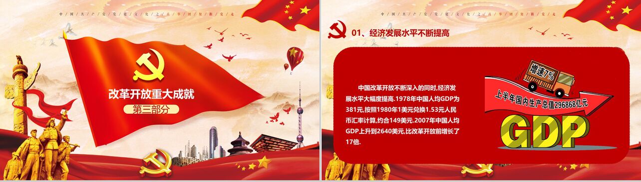 国旗飘飘纪念改革开放40周年改革PPT模板