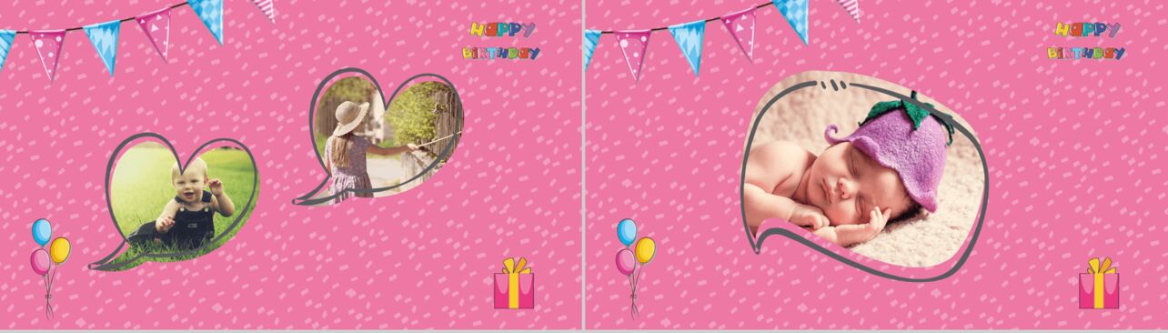 粉色卡通小清新儿童生日快乐纪念相册PPT模板
