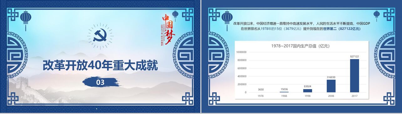 山水画中国梦改革开放40周年改革PPT模板