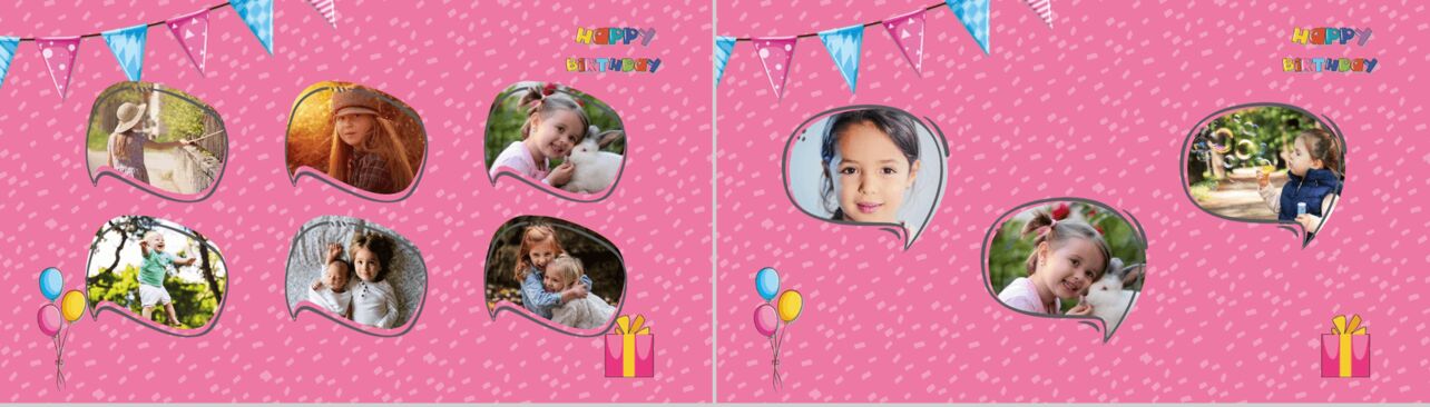 粉色卡通小清新儿童生日快乐纪念相册PPT模板
