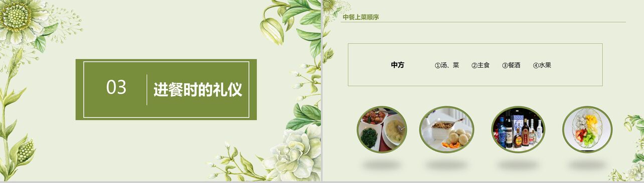 绿色清新中西方餐桌礼仪文化培训PPT模板