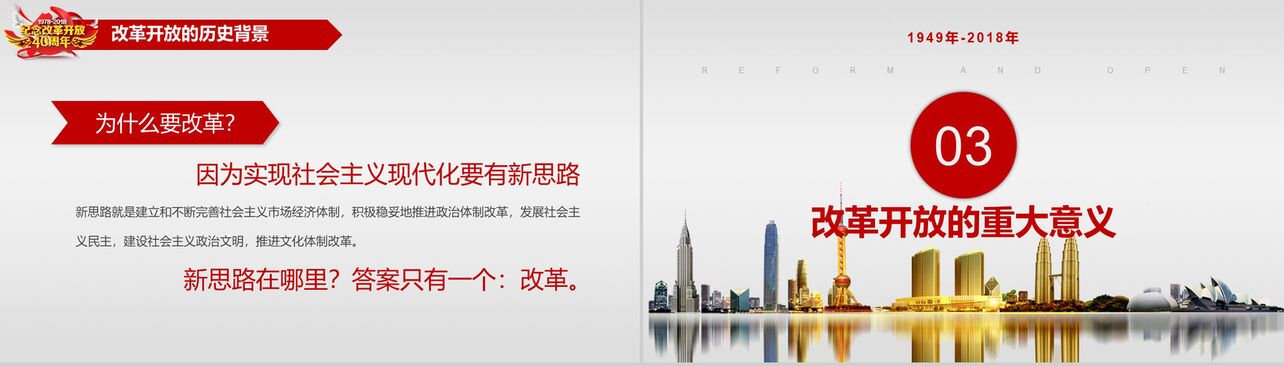 纪念中国改革开放40周年改革历程PPT模板