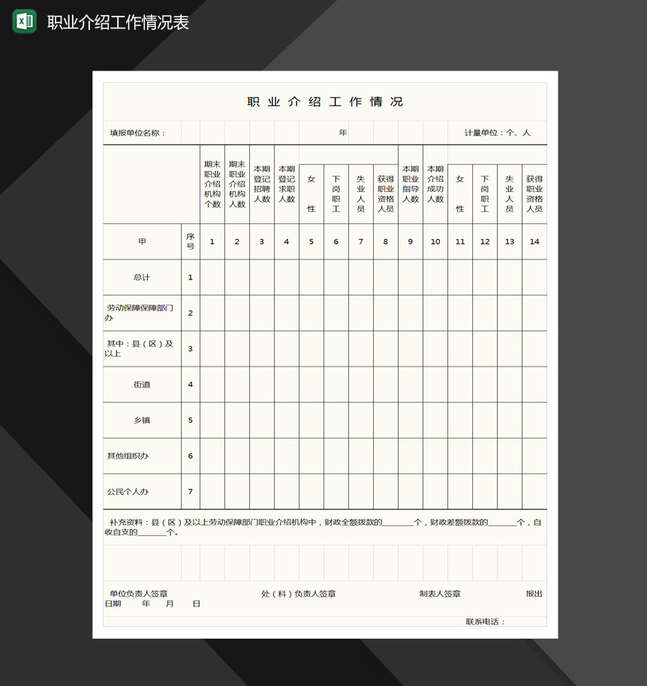 职业介绍工作情况表格Excel表格制作模板