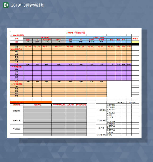 月销售计划和规划Excel表格制作模板