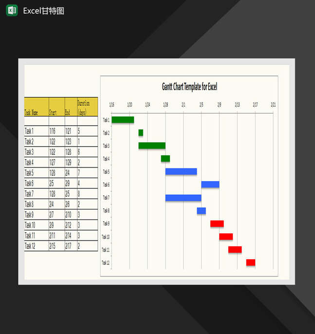任务进展通用甘特图Excel表格制作模板