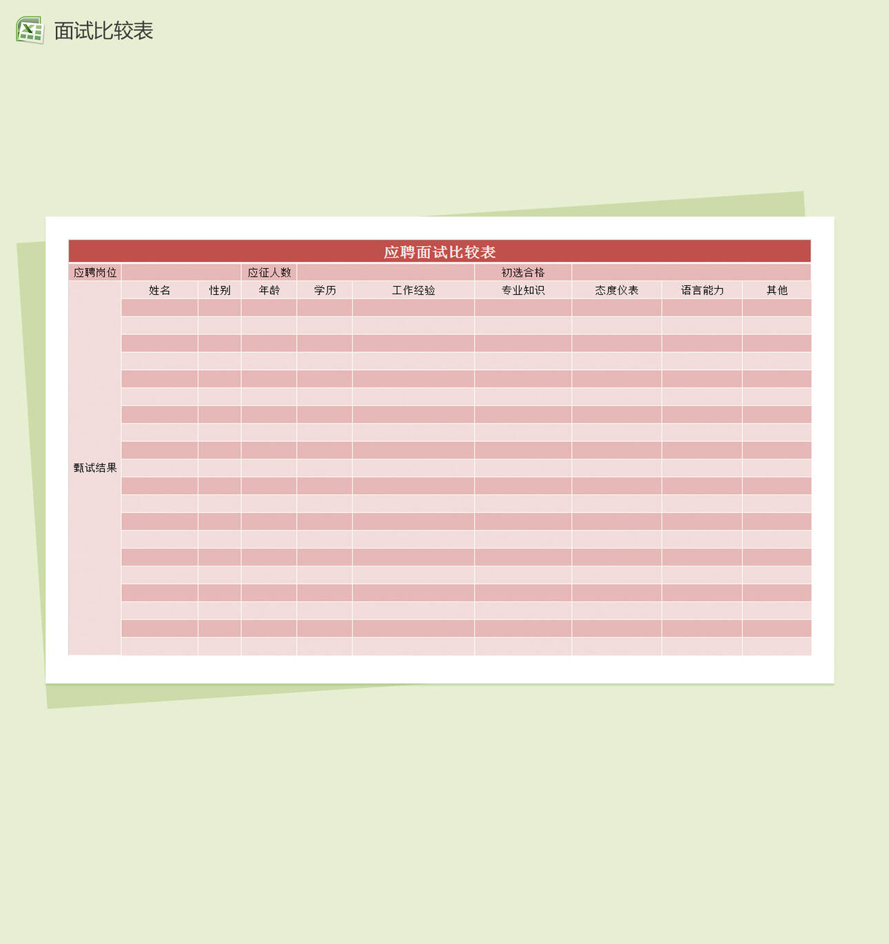 应聘面试成绩考核评定表Excel表格制作模板
