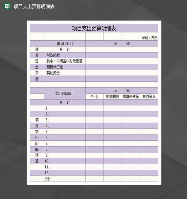 项目支出预算明细表Excel表格制作模板
