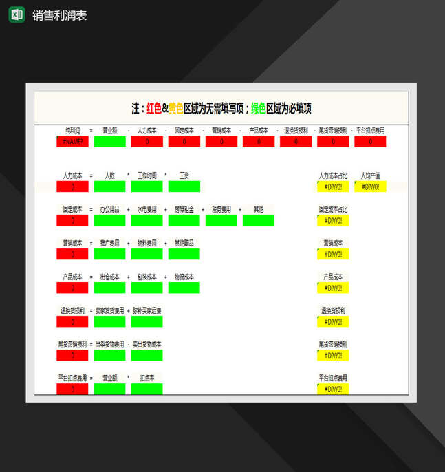 电商销售利润表（自带公式）Excel表格制作模板
