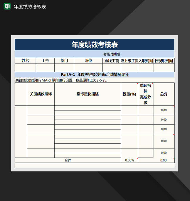 员工年度绩效考核表Excel表格制作模板