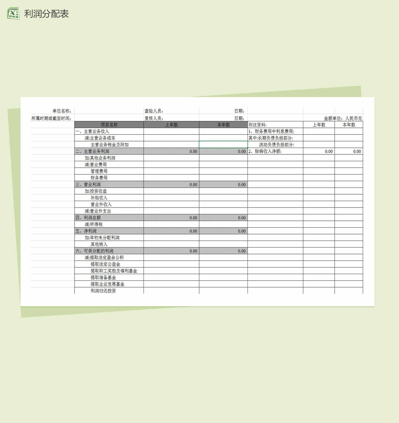 利润及利润分配表Excel表格模板