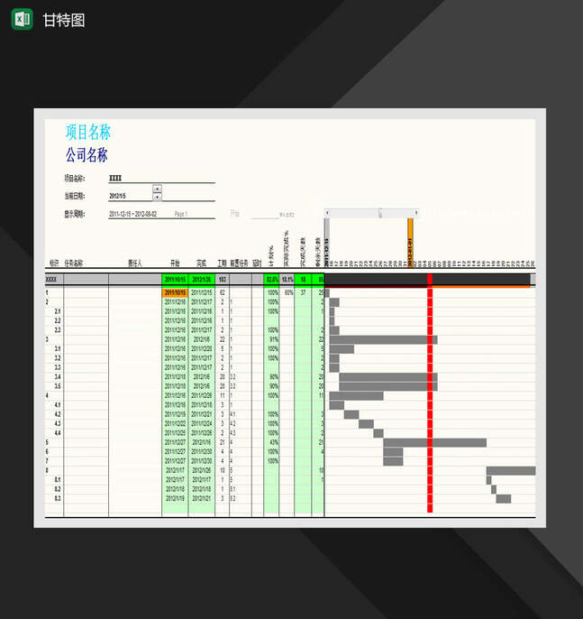 公司项目进展甘特图Excel表格制作模板