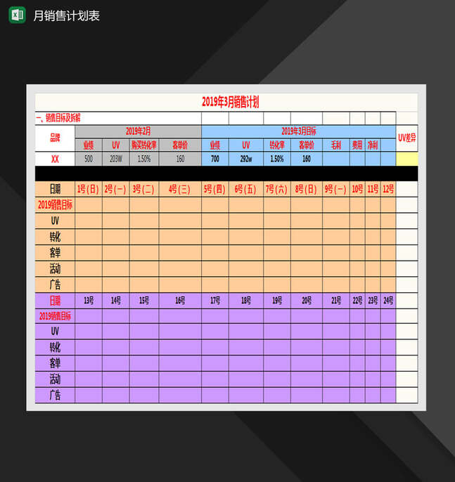 旗舰店月运营计划表Excel表格制作模板