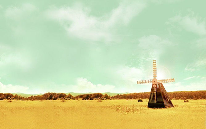 农田田野里的风车PPT背景图片