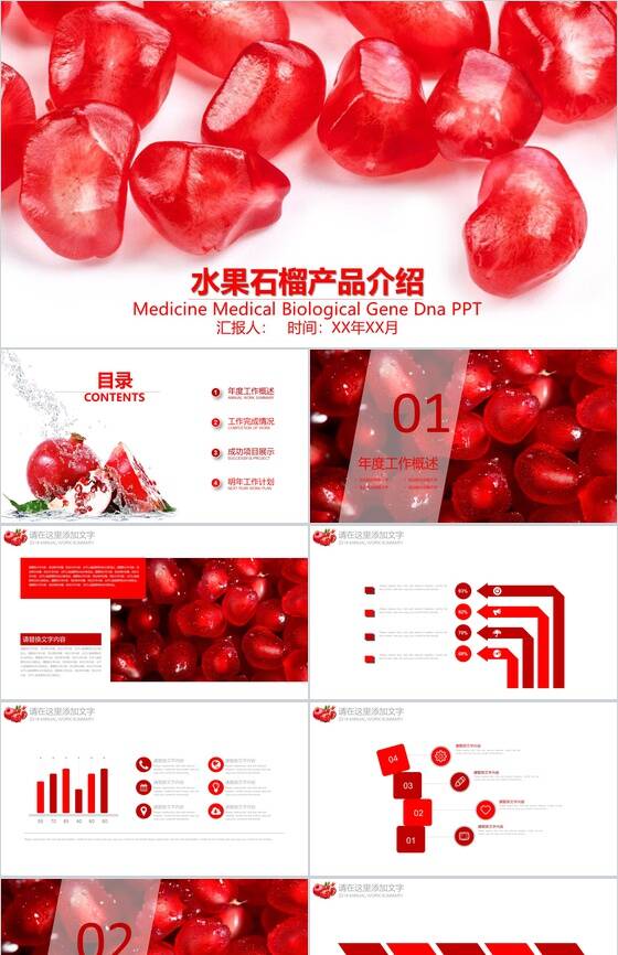 红色水果石榴产品介绍水果介绍PPT模板普贤居素材网精选