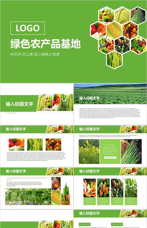 简约大气绿色农产品环保食物基地介绍宣传PPT模板素材天下网精选