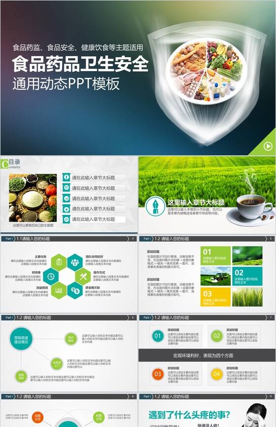 大气食品安全药品卫生健康饮食汇报总结PPT模板素材中国网精选
