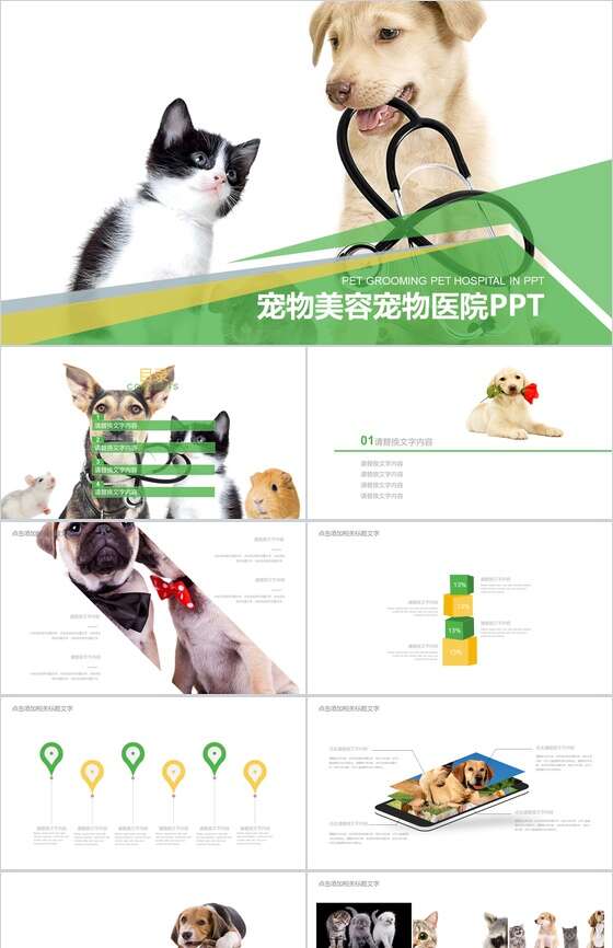 宠物美容宠物医院PPT模板16设计网