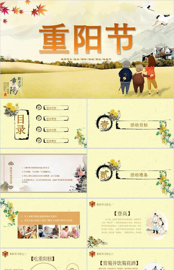 清新淡雅简约重阳节老年节活动策划方案PPT模板16设计网精选