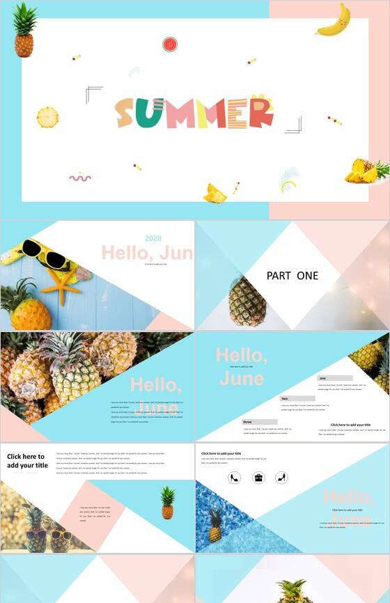 夏季美食菠萝介绍宣传PPT模板16设计网精选