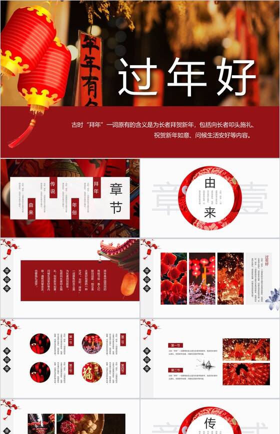 中国传统过年习俗介绍PPT模板素材天下网精选