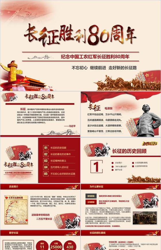 纪念中国工农红色长征胜利80周年PPT模板素材中国网精选