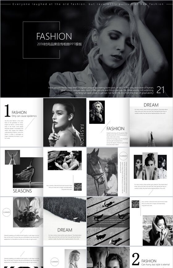 201X时尚品牌宣传相册杂志风工作报告PPT模板16设计网精选