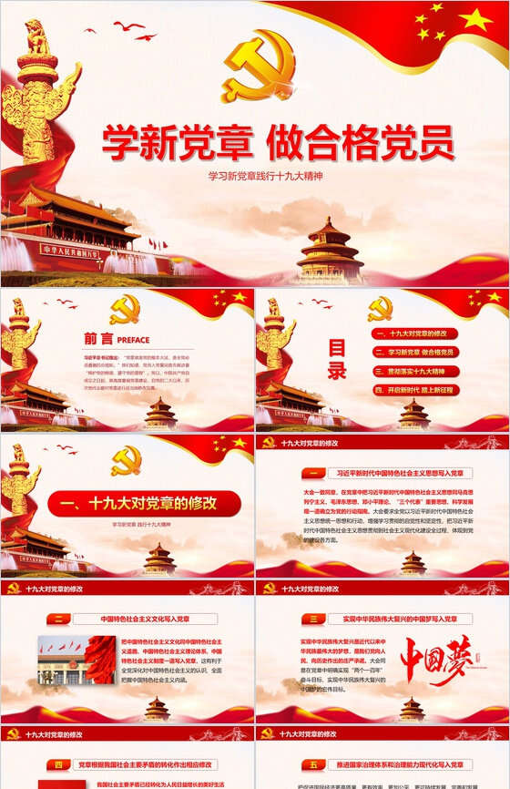 全方位解读中国共产党章程政府党建PPT模板16设计网精选