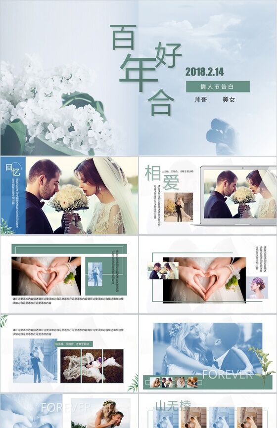 唯美浪漫简约小清新情人节告白求婚婚礼婚庆策划PPT模板素材中国网精选