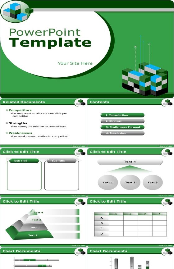 绿色实用简约图表商务PPT模板16素材网精选