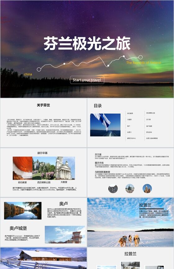 浪漫唯美芬兰极光之旅旅行摄影旅行日记相册纪念PPT模板16素材网精选