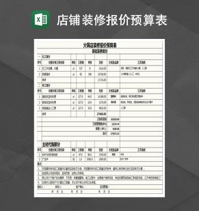火锅店装修报价预算表Excel表格制作模板普贤居素材网精选