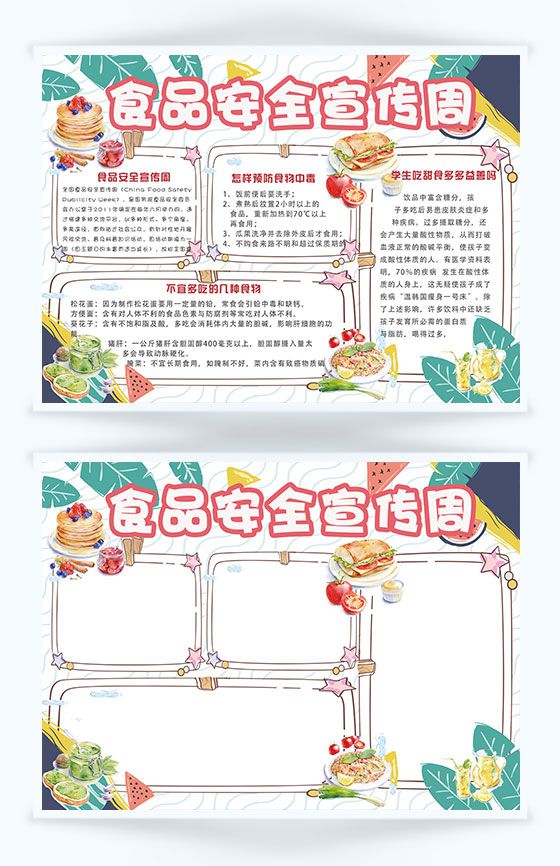 卡通安全食品宣传周手抄报Word模板普贤居素材网精选