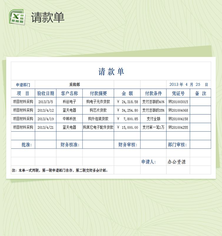 差旅费请款单 缴款单表格Excel表格制作模板素材中国网精选