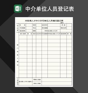中介单位人员登记表格Excel表格制作模板素材中国网精选