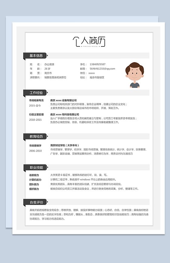 个人自我介绍求职销售简历Word模板素材中国网精选