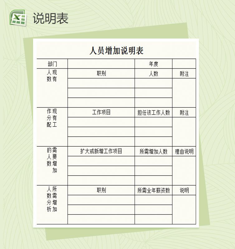 人员增加说明表Excel表格制作模板素材中国网精选