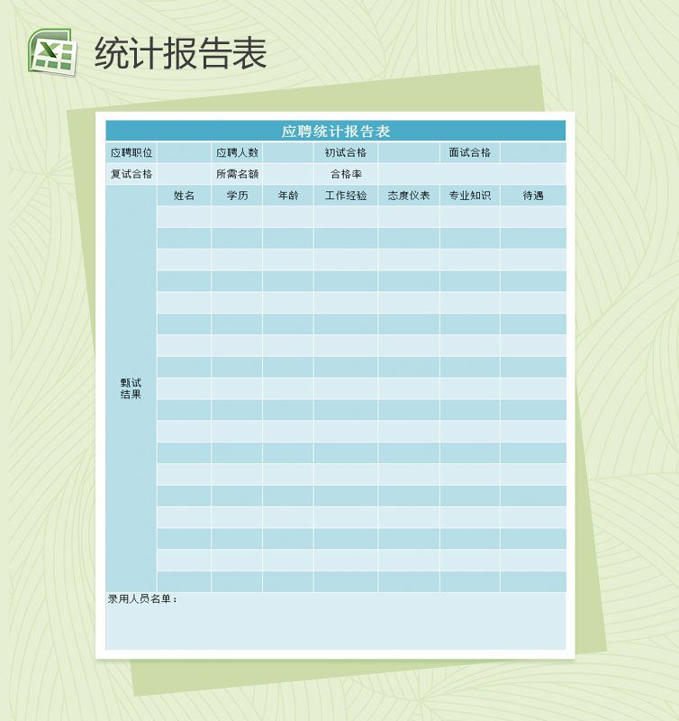 应聘统计报告表Excel表格制作模板素材中国网精选