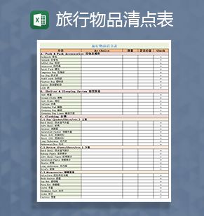 个人旅行物品清点表Excel表格制作模板素材中国网精选