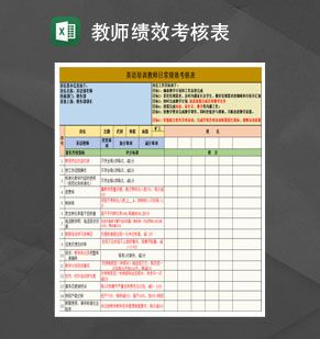 英语培训教师日常绩效考核表Excel表格制作模板素材中国网精选