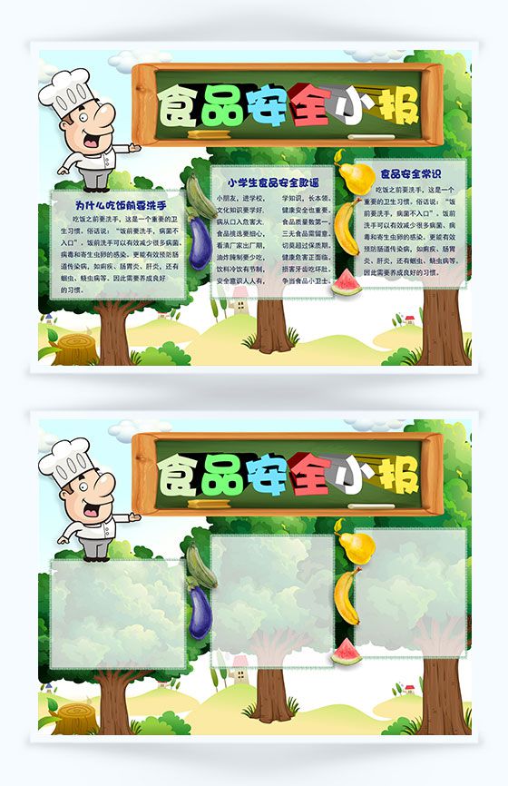 绿色卡通食品安全宣传小报手抄报Word模板素材中国网精选