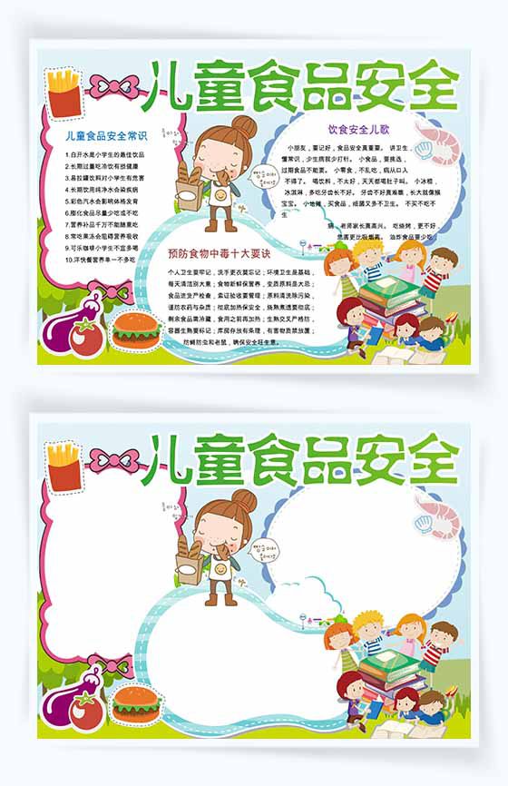 快乐童年儿童食品安全手抄报Word模板素材中国网精选
