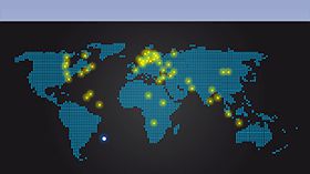 荧光创意世界地图PPT图表模板普贤