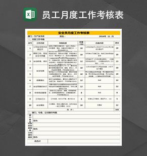 安全管理人员工作考核表Excel表格制作模板素材中国网精选