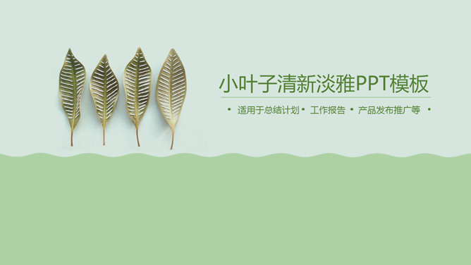 清新淡雅绿色小叶子素材中国网免费PPT模板