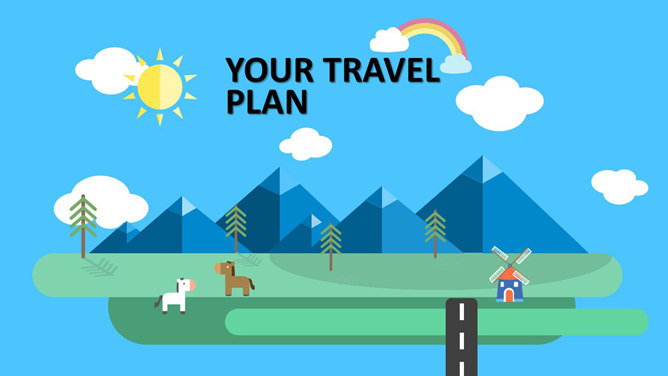 卡通矢量旅游行程安排16设计网免费PPT模板