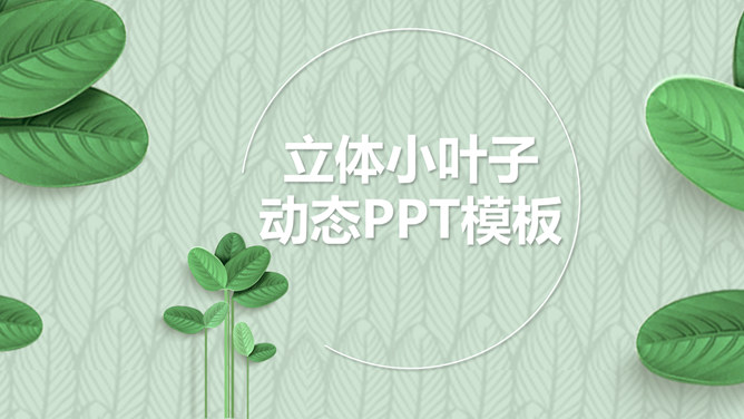 清新绿色立体小叶子普贤居素材网免费PPT模板