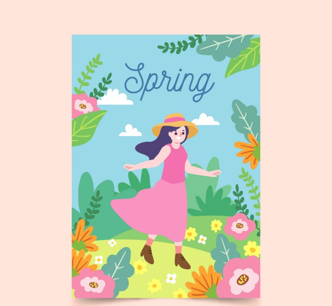创意春季郊外女子卡片矢量素材16图库网精选